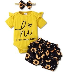 NEW Adorable Baby Girl's Romper Set Size 3-6 Months (3 Pieces)
